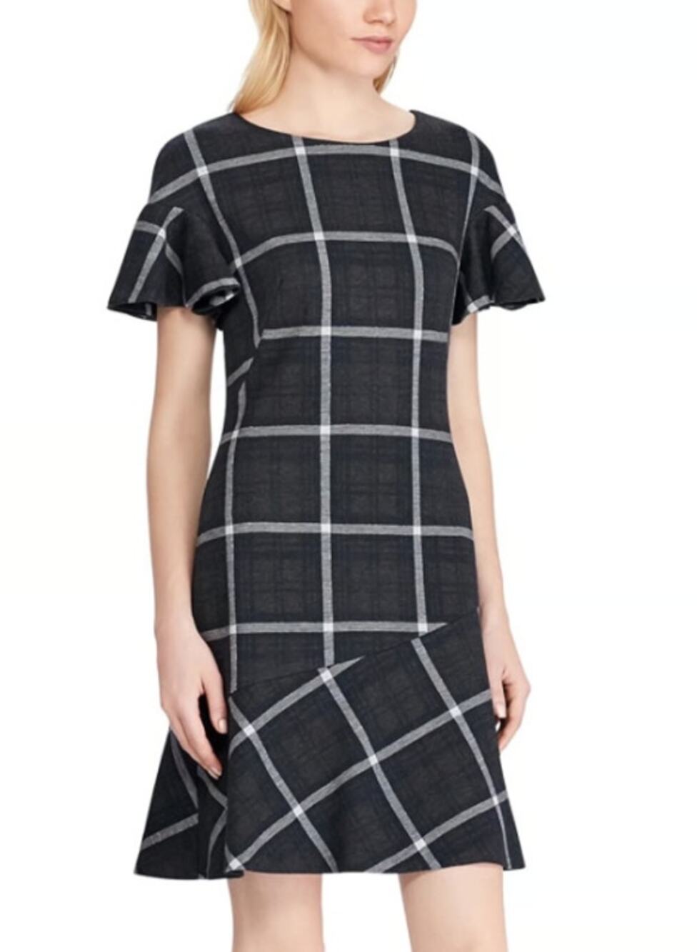 Ralph Lauren Windowpane Plaid Mini Dress Preppy Classic Academia Gray NWT